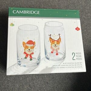 Cambridge Corgie Holiday Two Glass Cans Set